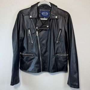 Scoop Black Faux Leather Motorcycle Biker‎ Jacket Zip Up Women's Medium 8-10